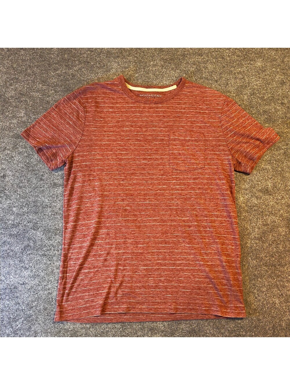 Banana Republic Vintage Tee Mens Medium M Red Striped Linen Blend Pocket T-Shirt